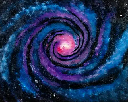 Catapult to the Stars
Catapult to the Stars" is a cosmic portal painted in rich oil layers of indigo, violet, and radiant pink. The spiral composition draws the eye into a luminous vortex, capturing both the beauty and mystery of transcendence. More than a landscape, this is a memory made manifest: the artist’s personal journey beyond body and time, where soul connection became light, and the cosmos revealed its presence.